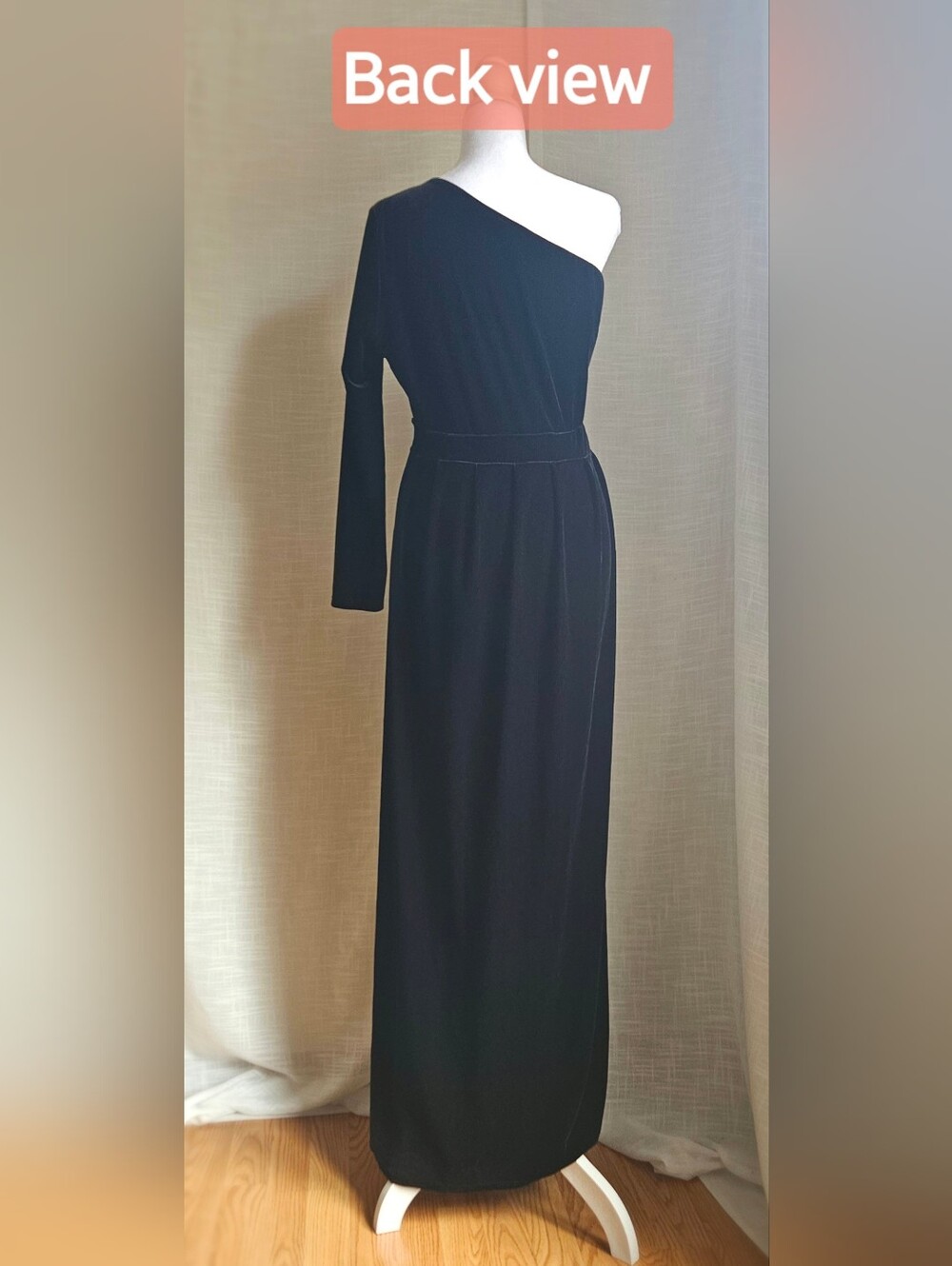Désir Couture Black Velvet One-Shoulder Maxi Dress with Slit - Picture 7 of 16